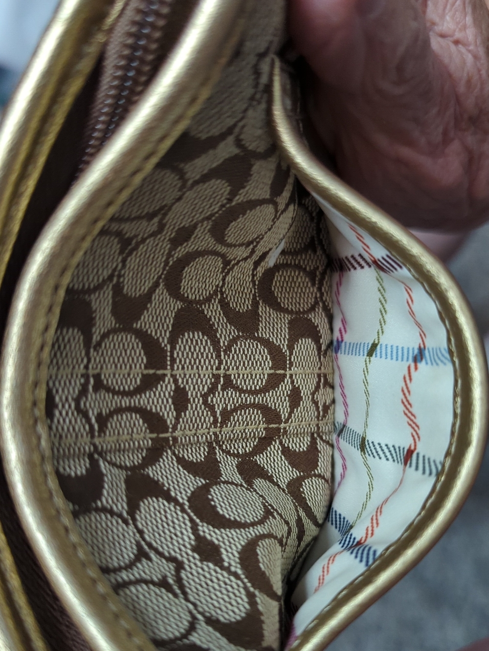 Coach Signature Canvas and Leather Wristlet With Snap Head, Tattersall Lining - Picture 8 of 10